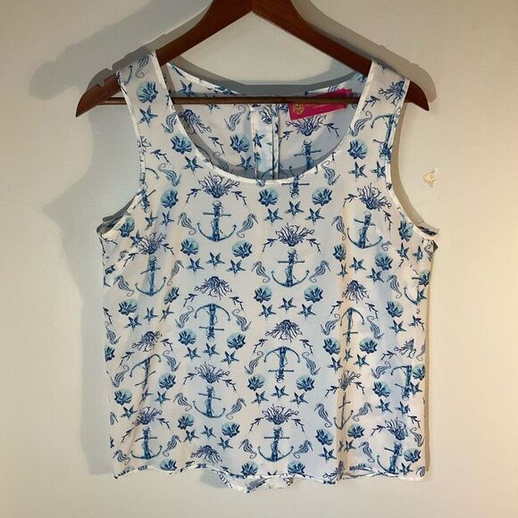Macbeth Collections Nautical Button Back Sleeveless Top. Anchors shells starfish - Picture 12 of 16